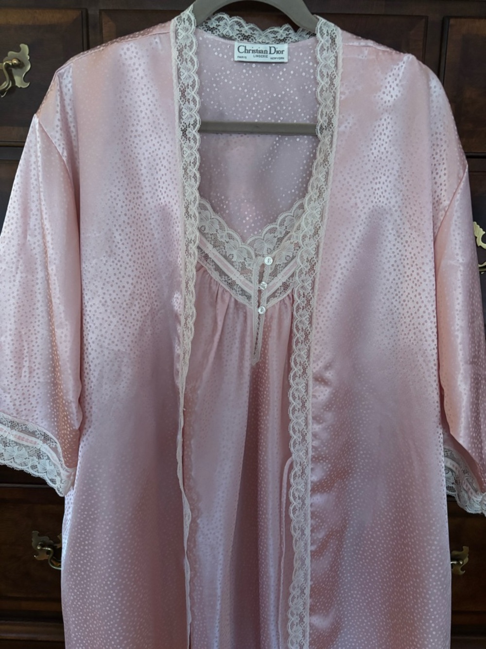 Gorgeous Christian Dior Vintage Matching Nightgown & Robe Set w/Cream Lace Trim - Picture 2 of 12